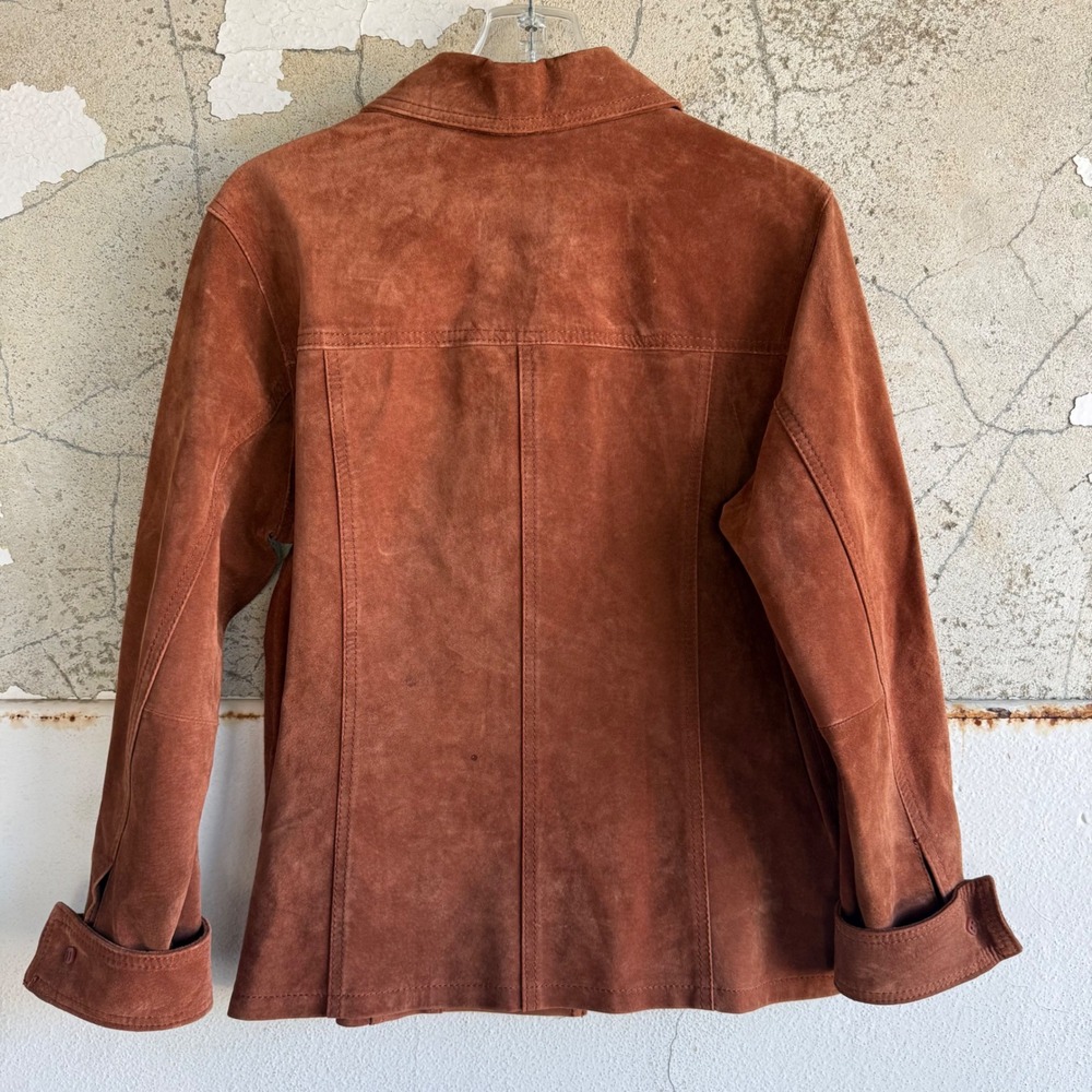 Vintage Suede Leather Jacket 90s Western Boho Rust Cognac Bernardo Womens M - Picture 2 of 11